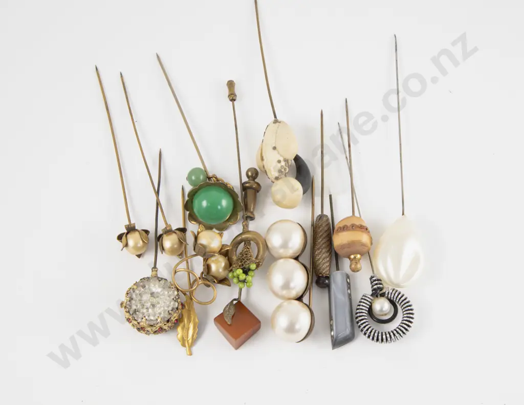 Collection of 1920's Hat Pins in Glass Vase Image 1++