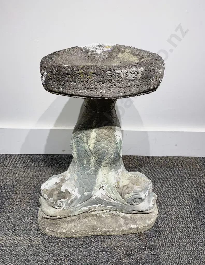 Stone Bird Bath with Stylised Dolphin Base Image 1++