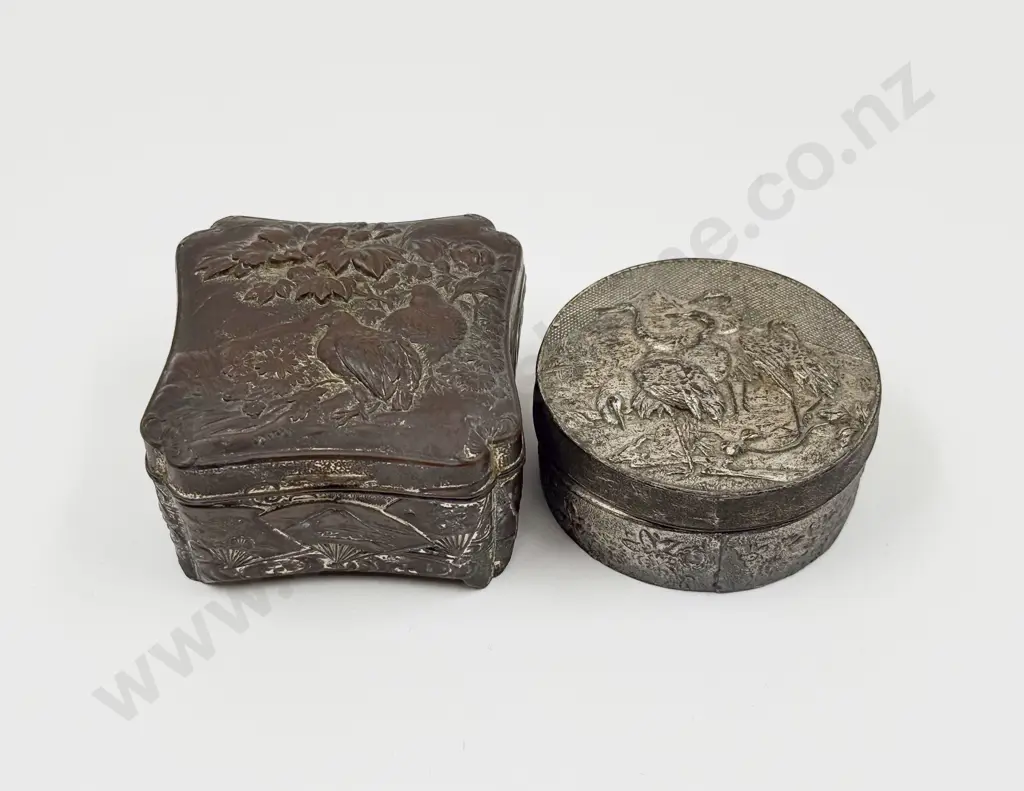 Two Small Embossed Metal Trinket Boxes Image 1++