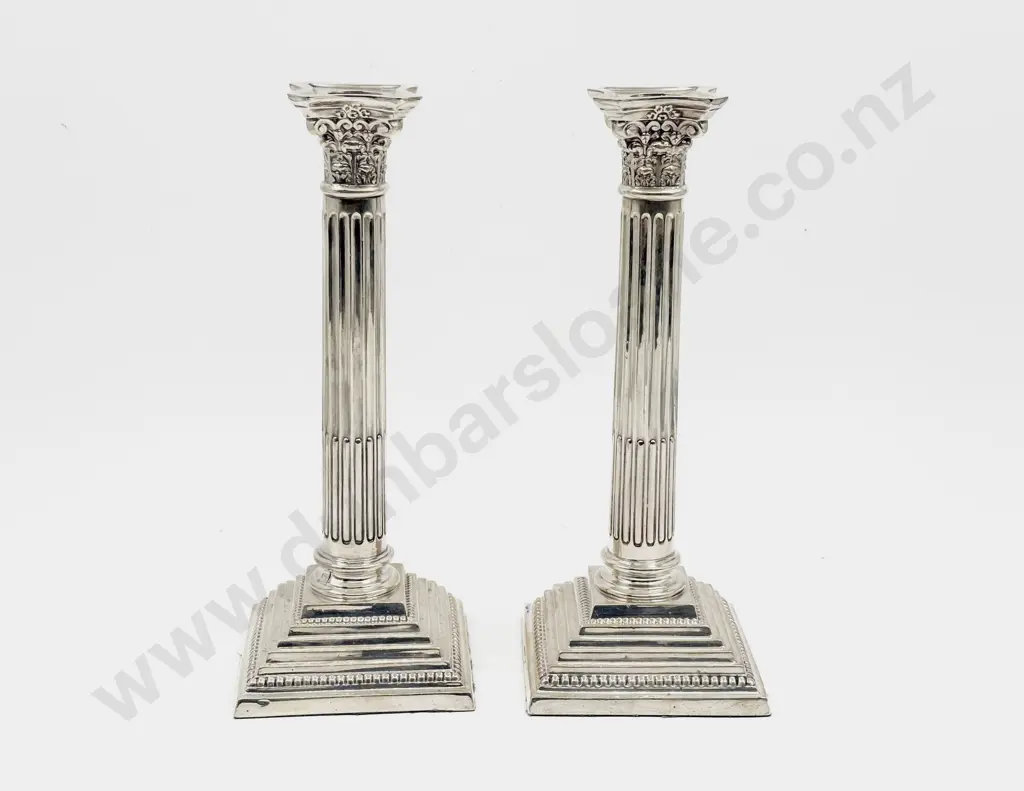 Pair of S/S Column Form Candle Sticks Image 1++