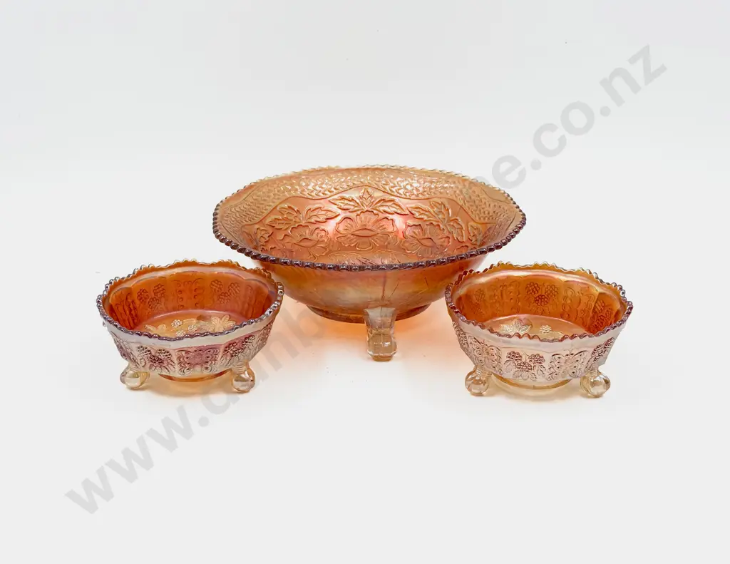 Carnival Glass Footed Bowl & Two Smaller Butterfly Dishes Image 1++