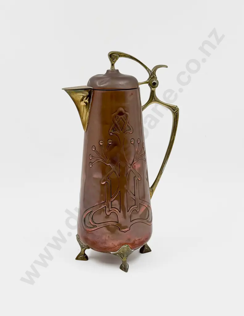 Art Nouveau Copper & Brass Footed Jug Image 1++