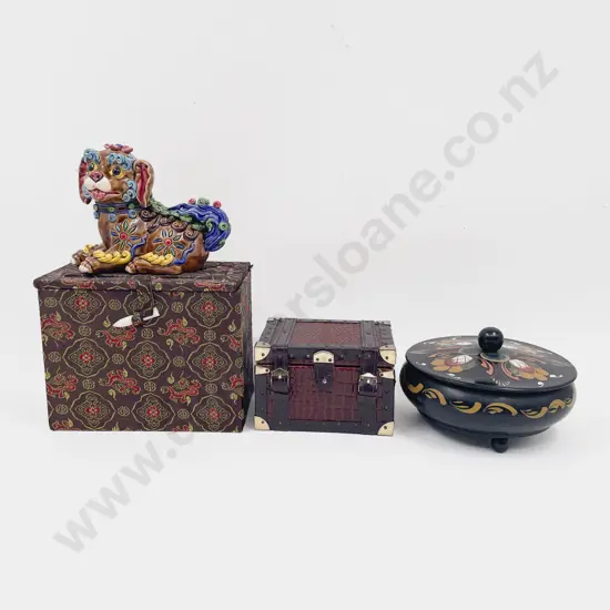 Assorted Decorative Trinket Boxes and China Fu Dog Ornament
