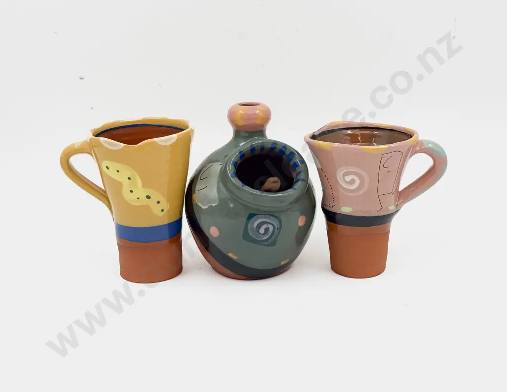 Pair of Steve Fulmer Pottery Mugs & Salt Pig Image 1++