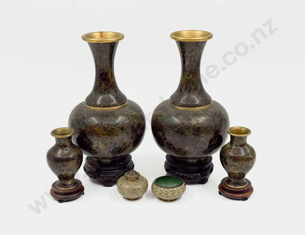 Pair of Cloisonne Vases together with Smaller Pair & Others Image 1++