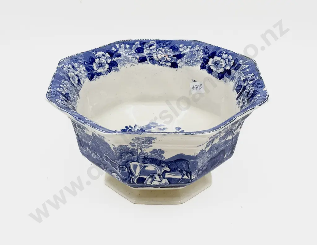 Adams "Cattle Scenery" Octagonal Pedestal Table Bowl Image 1++