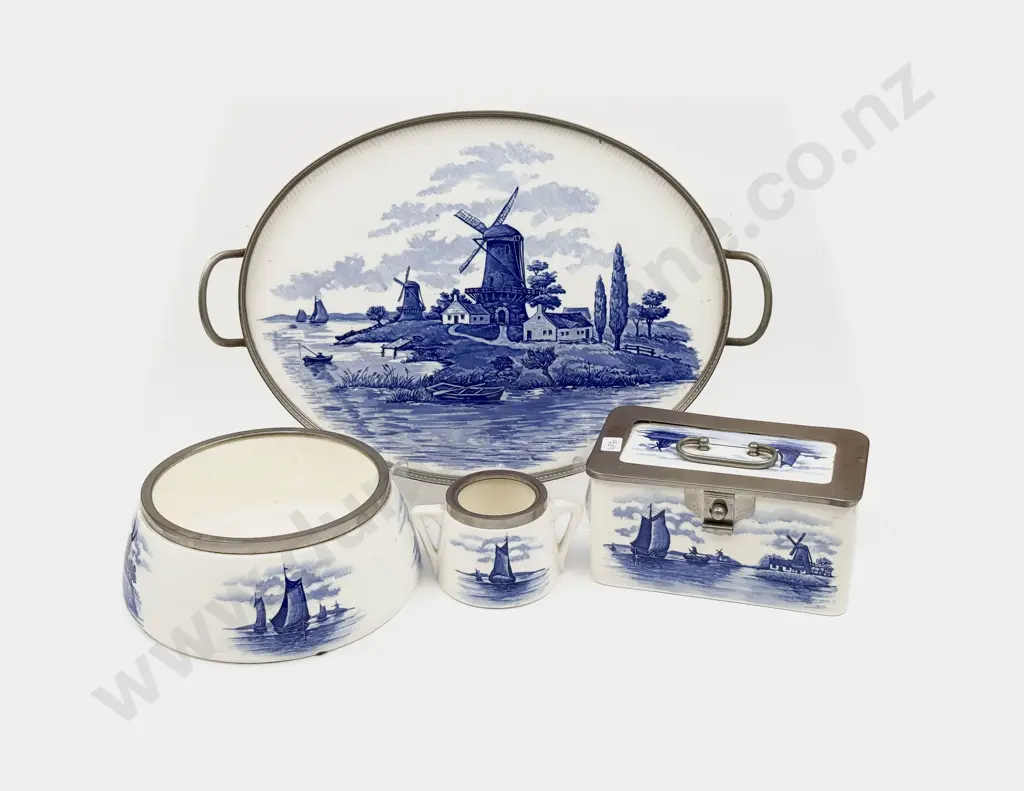 Four Pieces of WMF Blue & White China incl Double Handled Tray & Lunch Box Image 1++