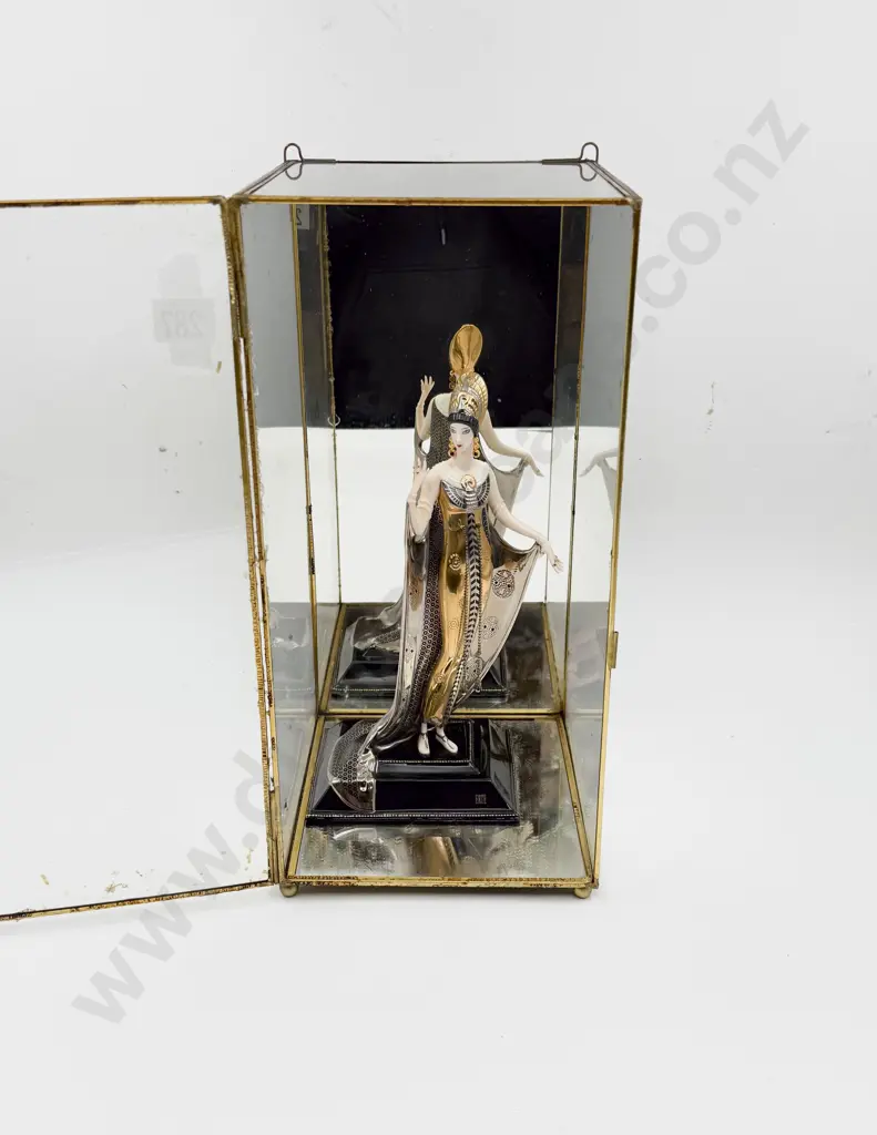 Franklin Mint Erte Art Deco Figurine in Mirrored Glass Display Case Image 1++