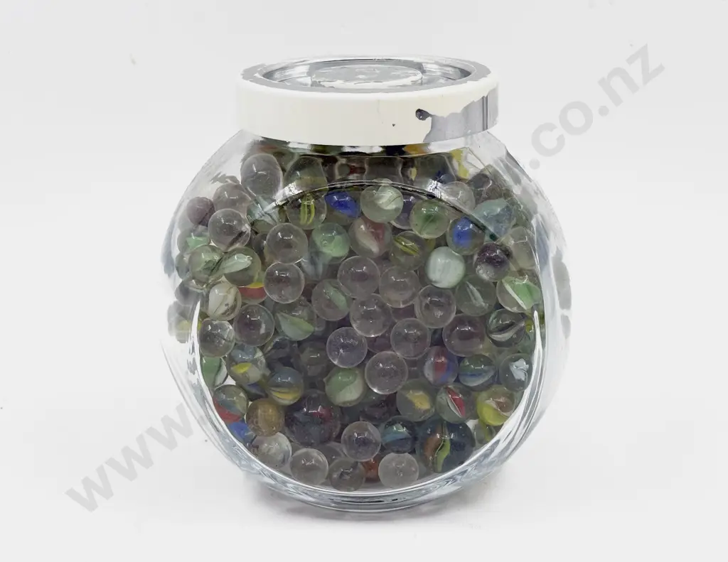 Glass Jar of Assorted Marbles Image 1++