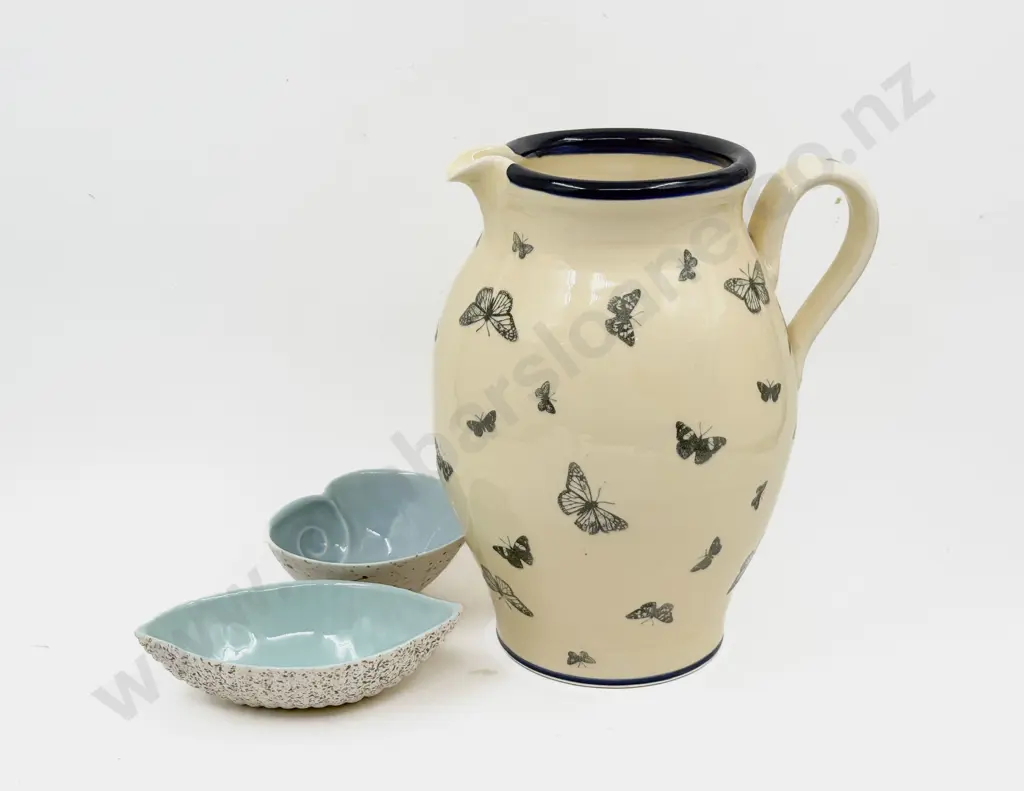 Bartlett Butterfly Jug together with Two Royce McGlashen Dishes Image 1++