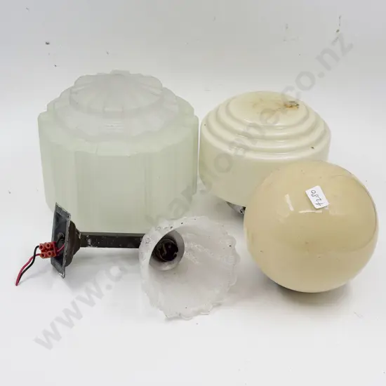 Three Assorted Vintage Glass Lightshades together with Wall Light