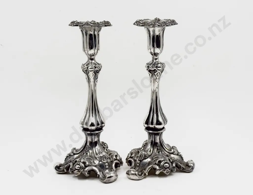 Pair of S/P Ornate Candlesticks Image 1++
