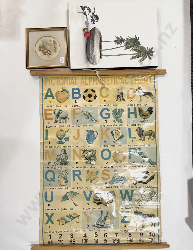 Vintage Open Cased Fan with Mantle Clock and Box of Assorted Artworks (Faults) Image 1++