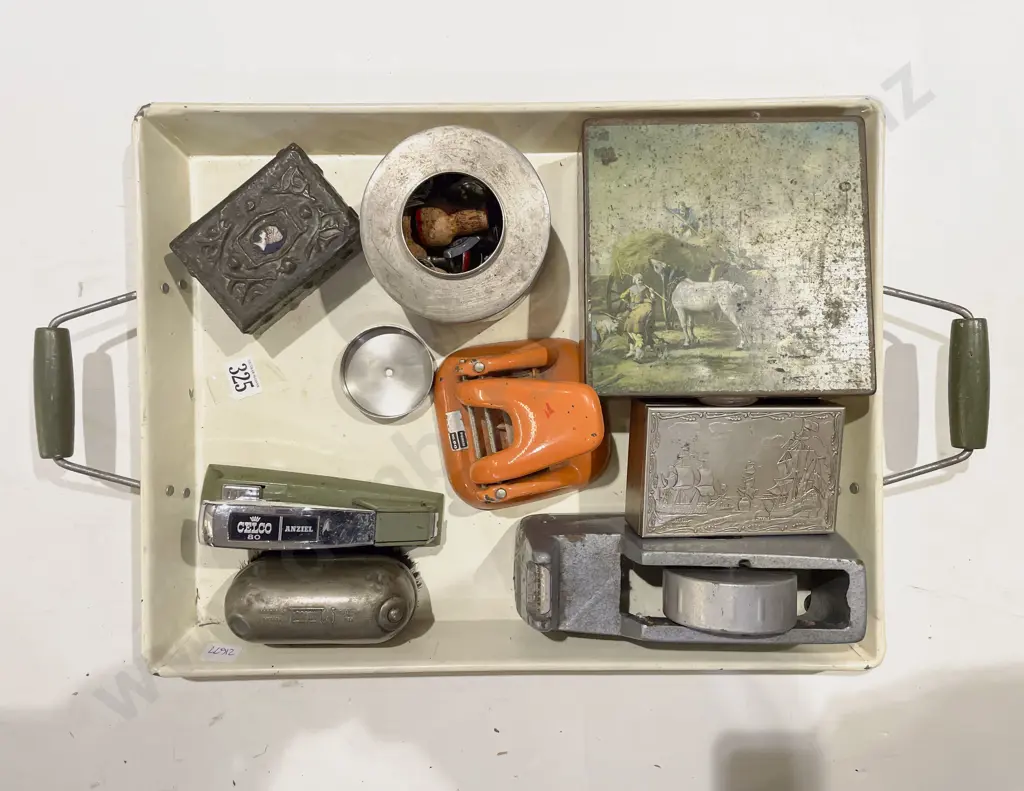 Vintage Double Handled Enamel Tray and Assorted Desk Items etc Image 1++
