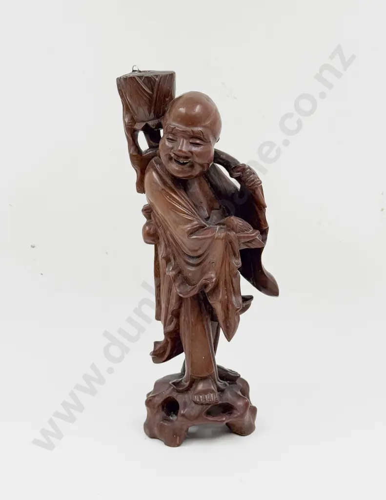 Carved Chinese Hardwood Immortal Figure as Lamp Base Image 1++