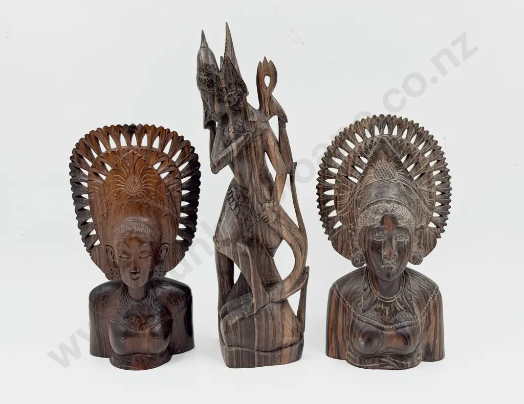 Three Vintage Thai Hardwood Carved Figures Image 1++