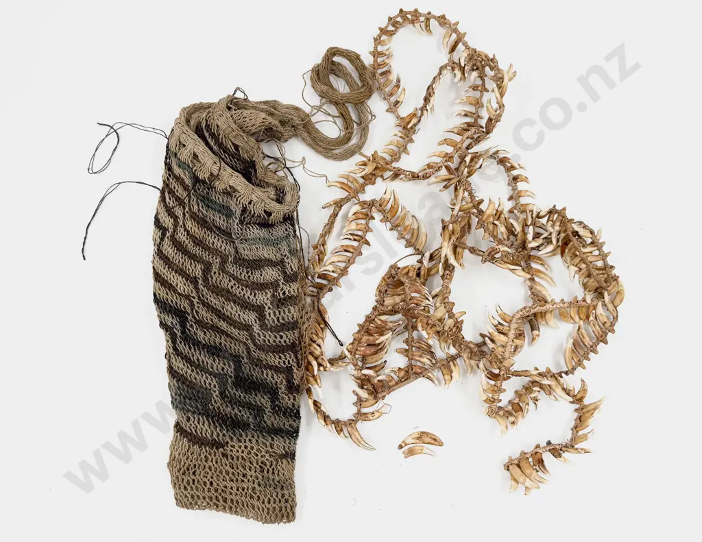 Papua New Guinea Warriors Dog Tooth Broken Necklace Lengths and Billum Bag Image 1++