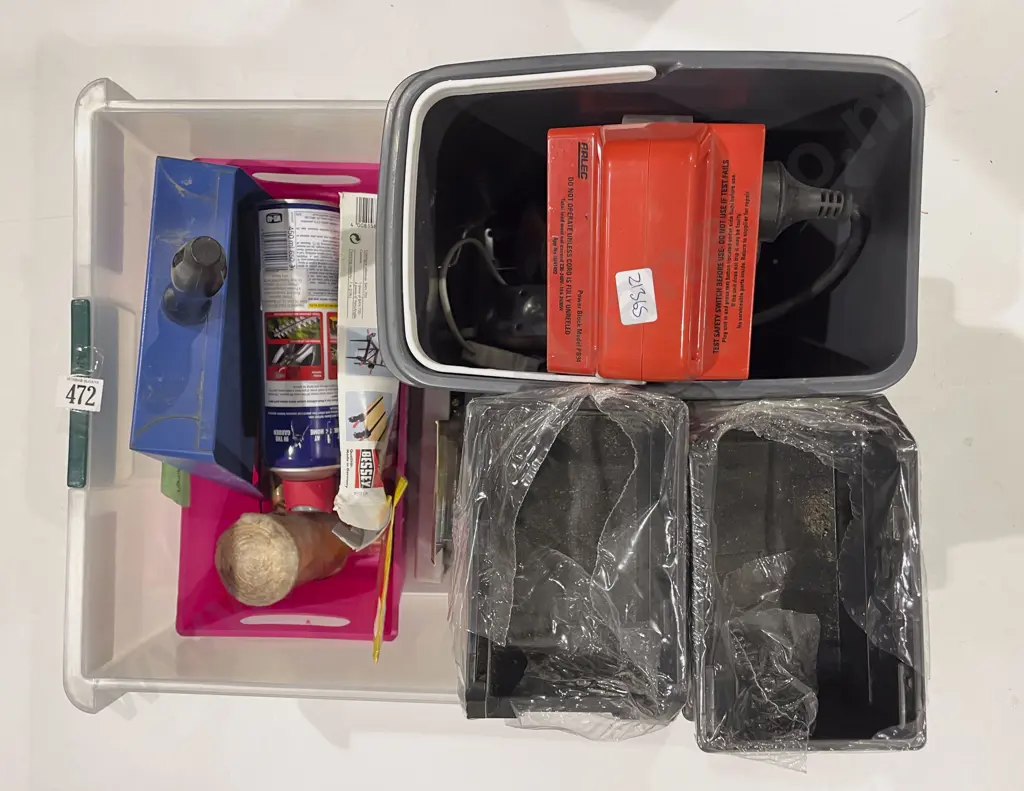 Box of Assorted Small Storage Bins Painting Accessories etc Image 1++