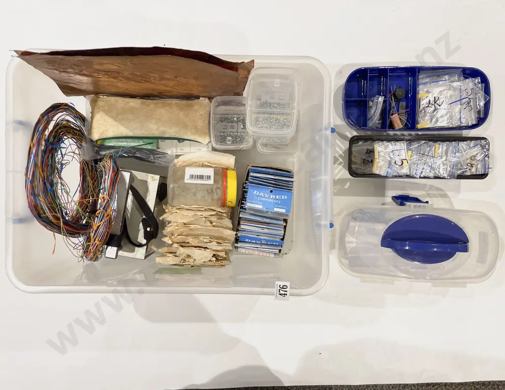 Box of Assorted incl. Wiring Components Screws & Three Copper Sheets Image 1++