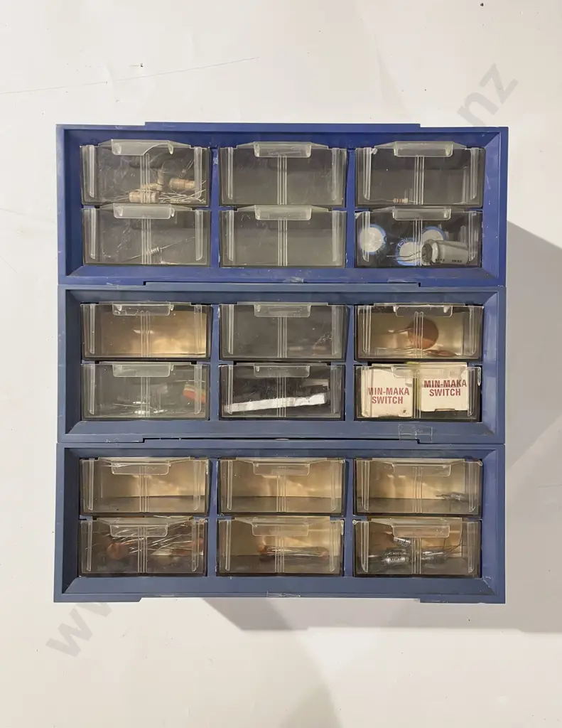 Multi Drawer Storage Organiser with Assorted Electrical Components Image 1++