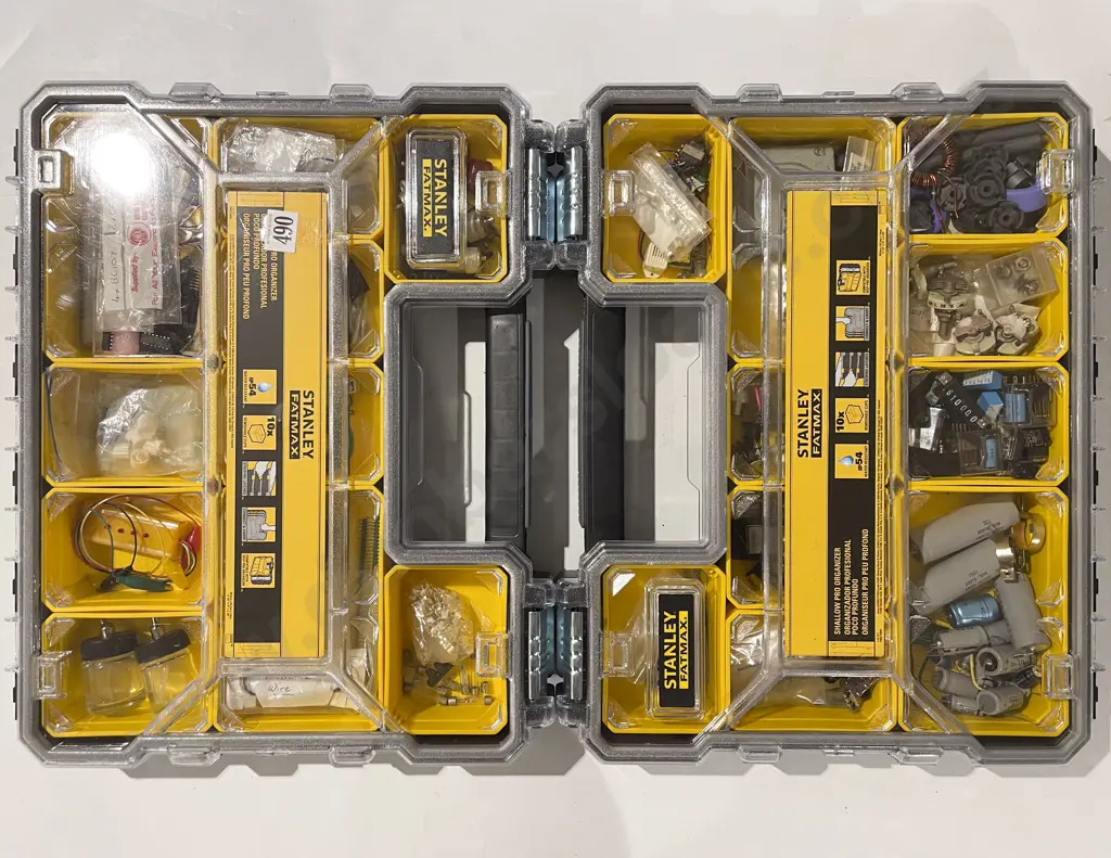 Pair of Stanley Fat Max Stacking Storage Cases with Assorted Accessories & Electrical Components Image 1++