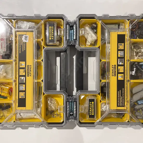 Pair of Stanley Fat Max Stacking Storage Cases with Assorted Accessories & Electrical Components