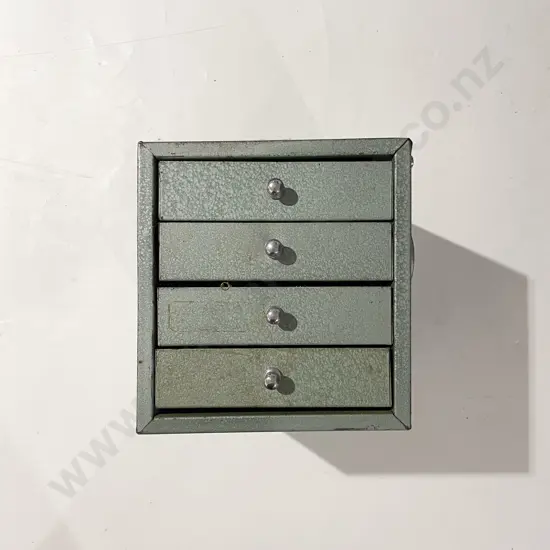 Small Four Drawer Metal Collectors Cabinet with Assorted Electrical & Other Components