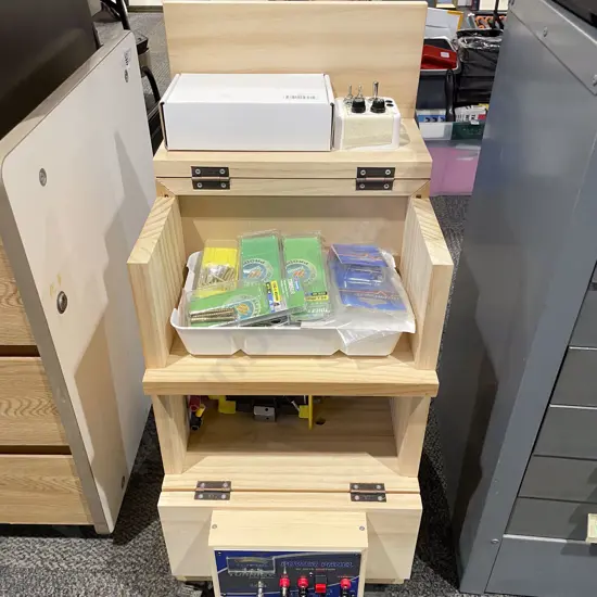 Handmade Model Making Cabinet on Castors with Tambour Door to Rear
