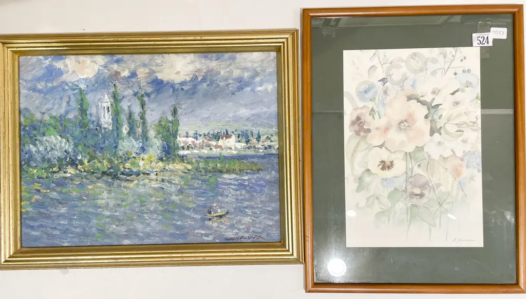 Clarence Victor - Oil on Board together with B. Yeoman Floral Watercolour Image 1++