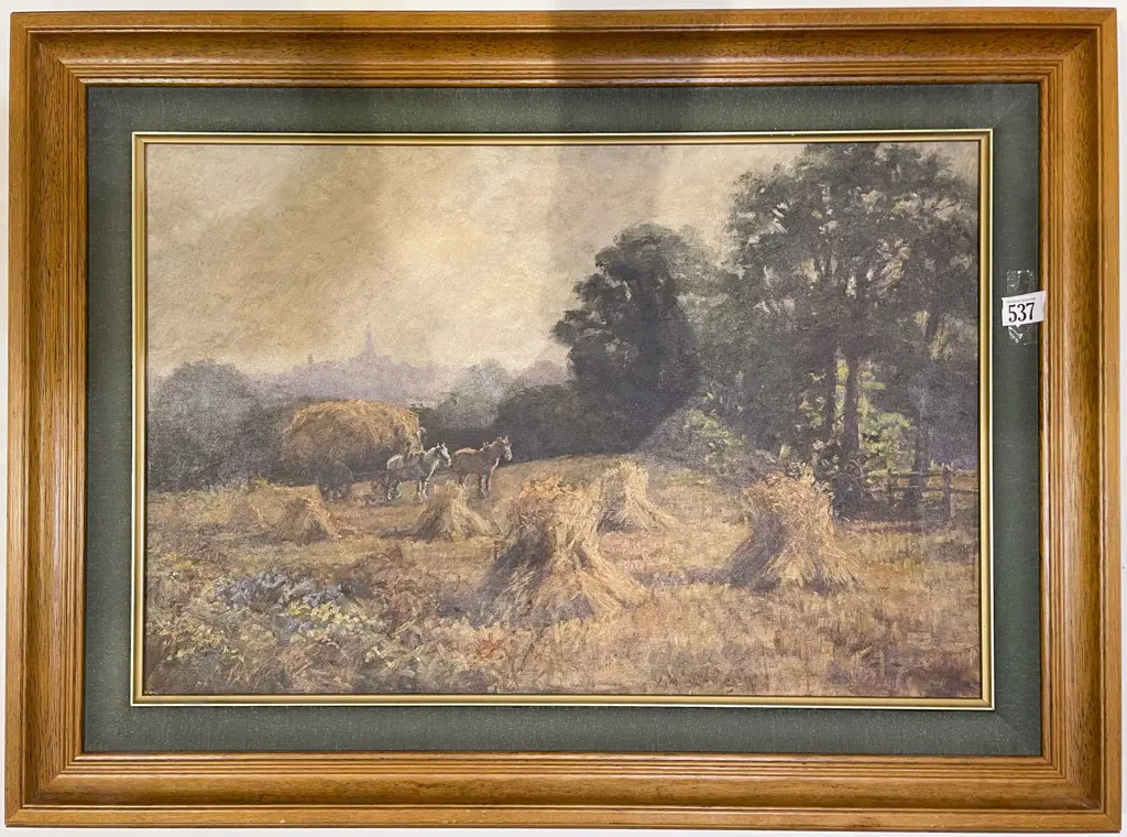 Unsigned - English Countryside Harvest Scene - Oil on Canvas Image 1++