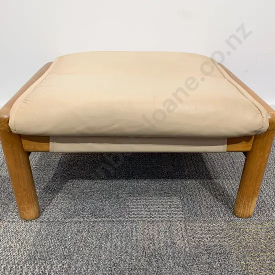 Mid Century Wooden Footstool with Leather Upholstery