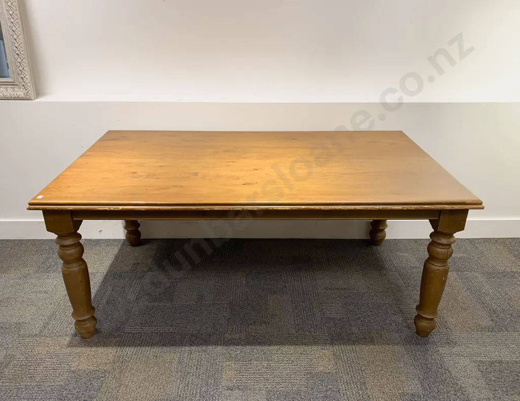 Stained Pine Legged Farmhouse Style Dining Table Image 1++