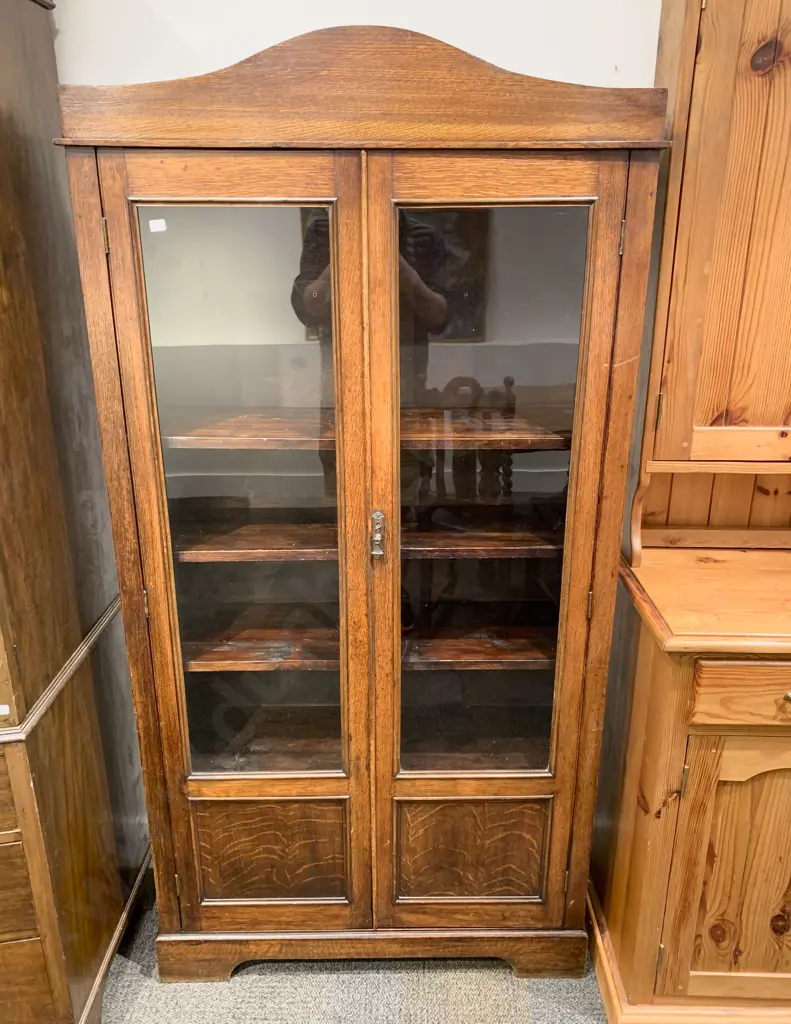 Edwardian Oak Glazed Bookcase Image 1++