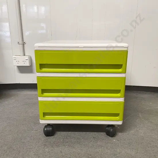 C1970's  Modular Three Drawer Cabinet in white and kelly green plastic