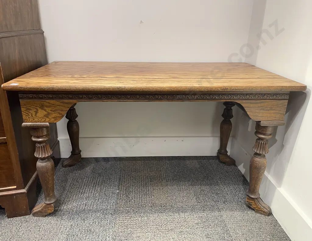 Unusual Footed Oak Rectangular Side Table Image 1++