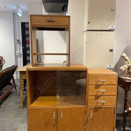 Oak Modular Cabinet with Associated Single Drawer Bedside Table