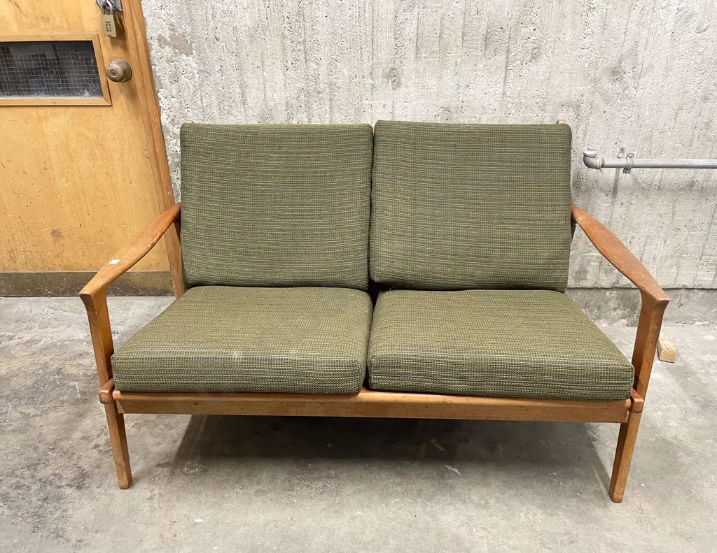 Mid Century Mahogany Two Seater Sofa Image 1++