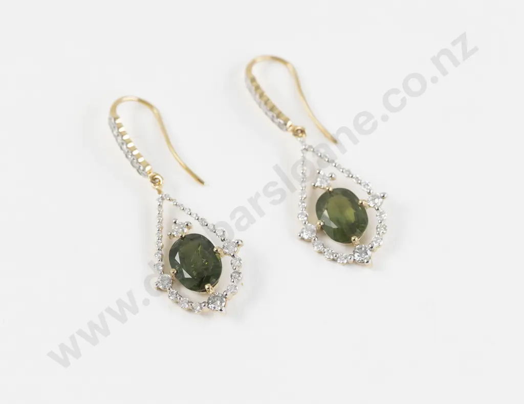 Pair 14ct Sapphire and Diamond Pendant Drop Earrings Image 1++