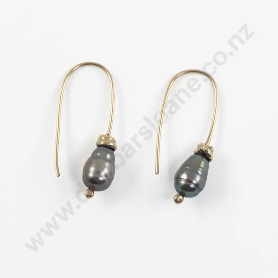 Pair 18ct Mounted Baroque Tahitian Black Pearl Earrings