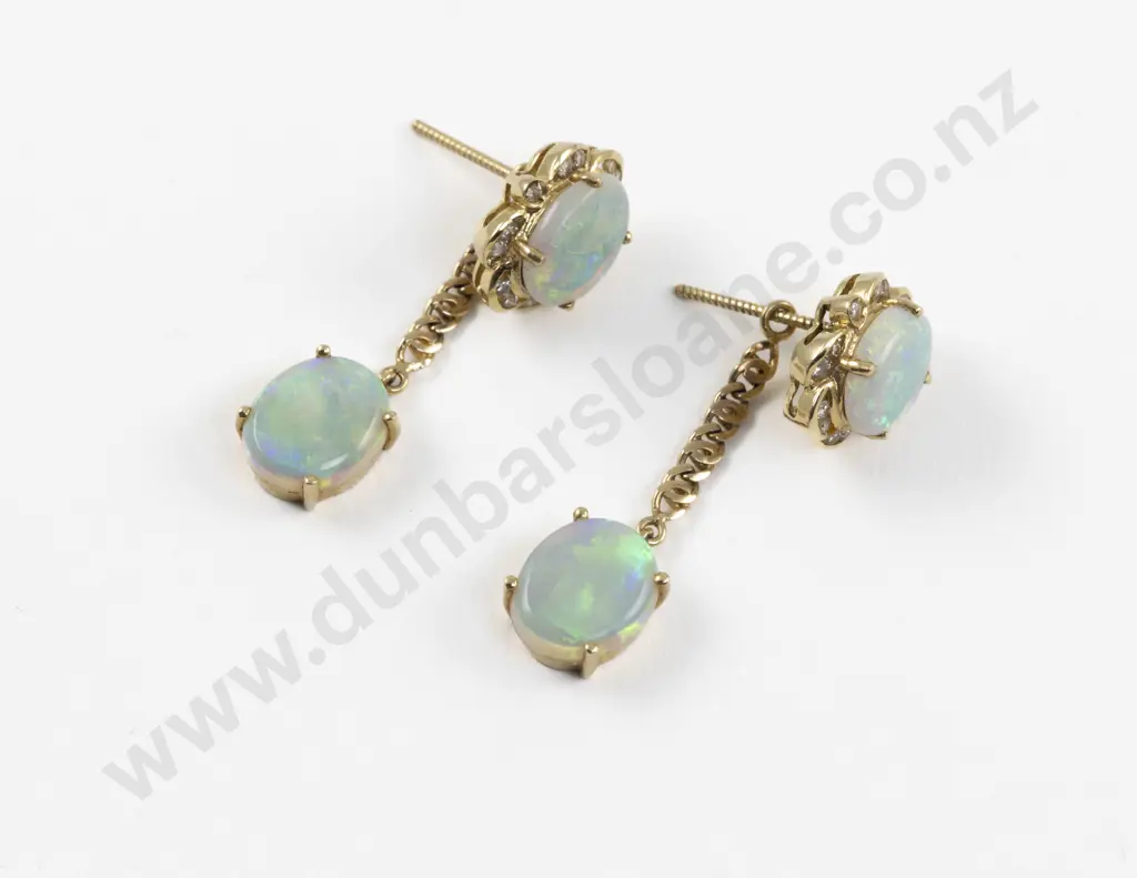 Pair 14ct Fancy Opal and Diamond Removable Pendant Earrings Image 1++