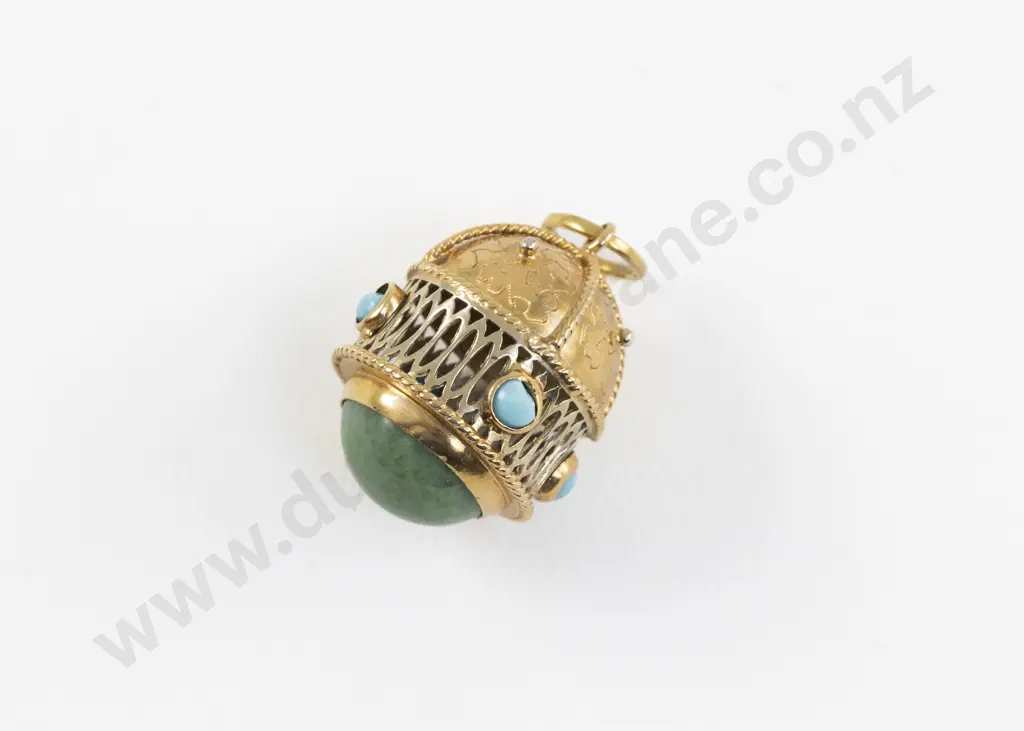 9ct Turquoise and Jade Fancy Pendant Image 1++