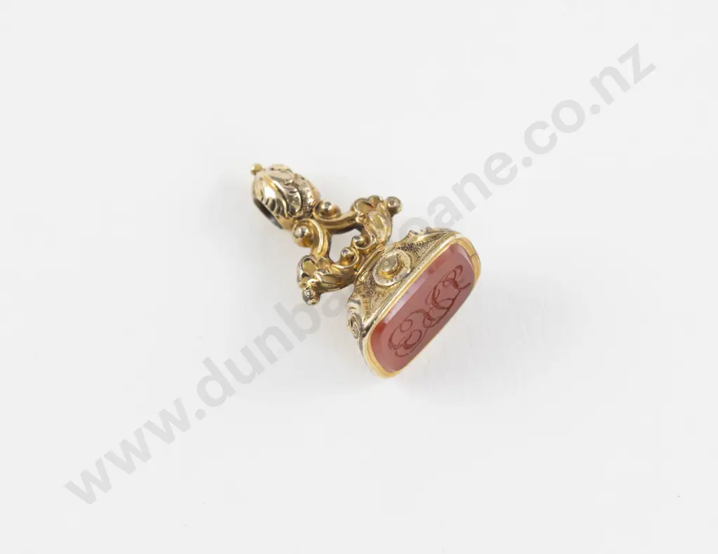 Victorian Gold Plated Carnelian Fancy Seal Fob Image 1++