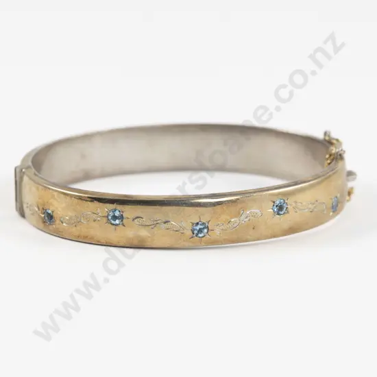 9ct on S/S Five Stone Topaz Hinged Snap Bangle