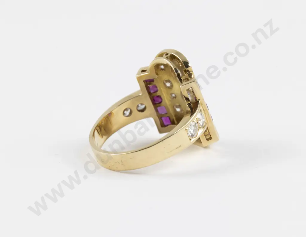 Art Deco Style 18ct Diamond and Ruby Dress Ring Image 1++