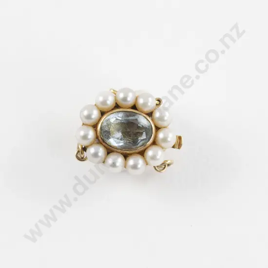 14ct Twelve Stone Topaz and Pearl Cluster Clasp