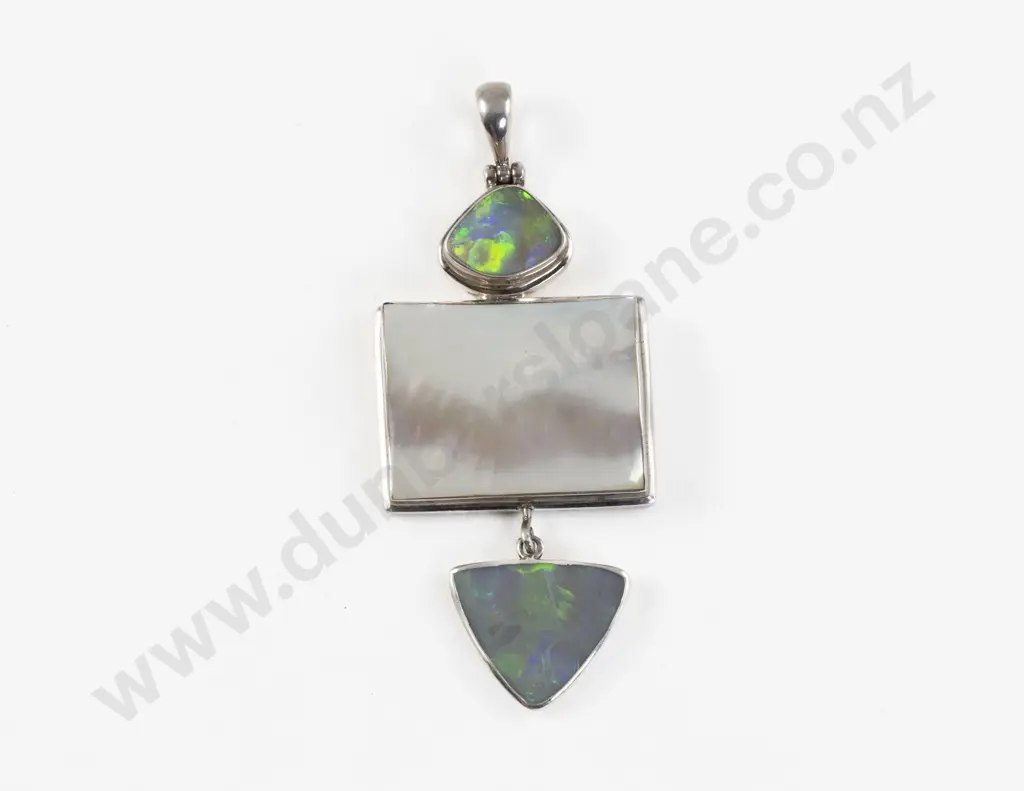 .925 Silver MOP and Crystal Opal Modern Design Pendant Image 1++
