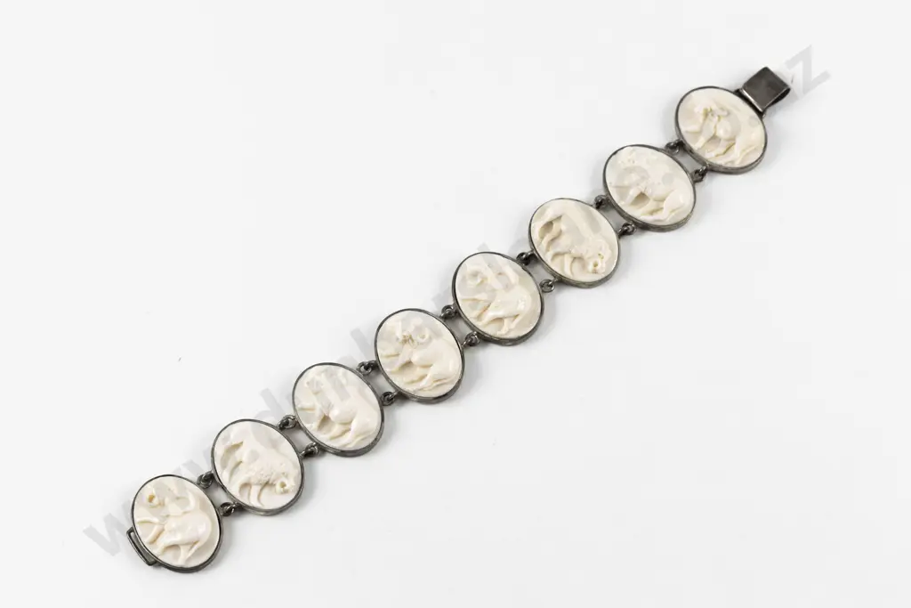 Vintage Carved Ivory Silver Mounted Bracelet Image 1++