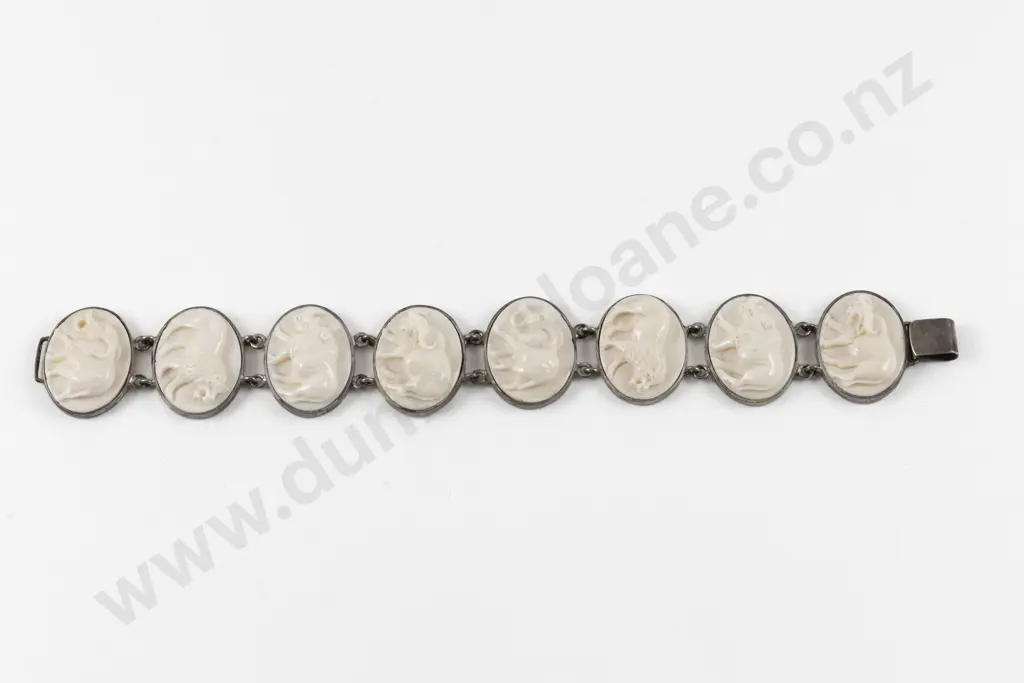 Vintage Carved Ivory Silver Mounted Bracelet Image 1++