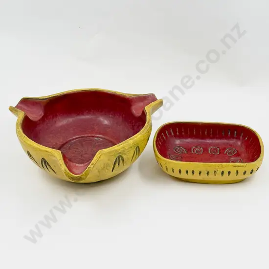 Mid C20th Italian Glazed Earthenware Triple Lipped Bowl with Dish