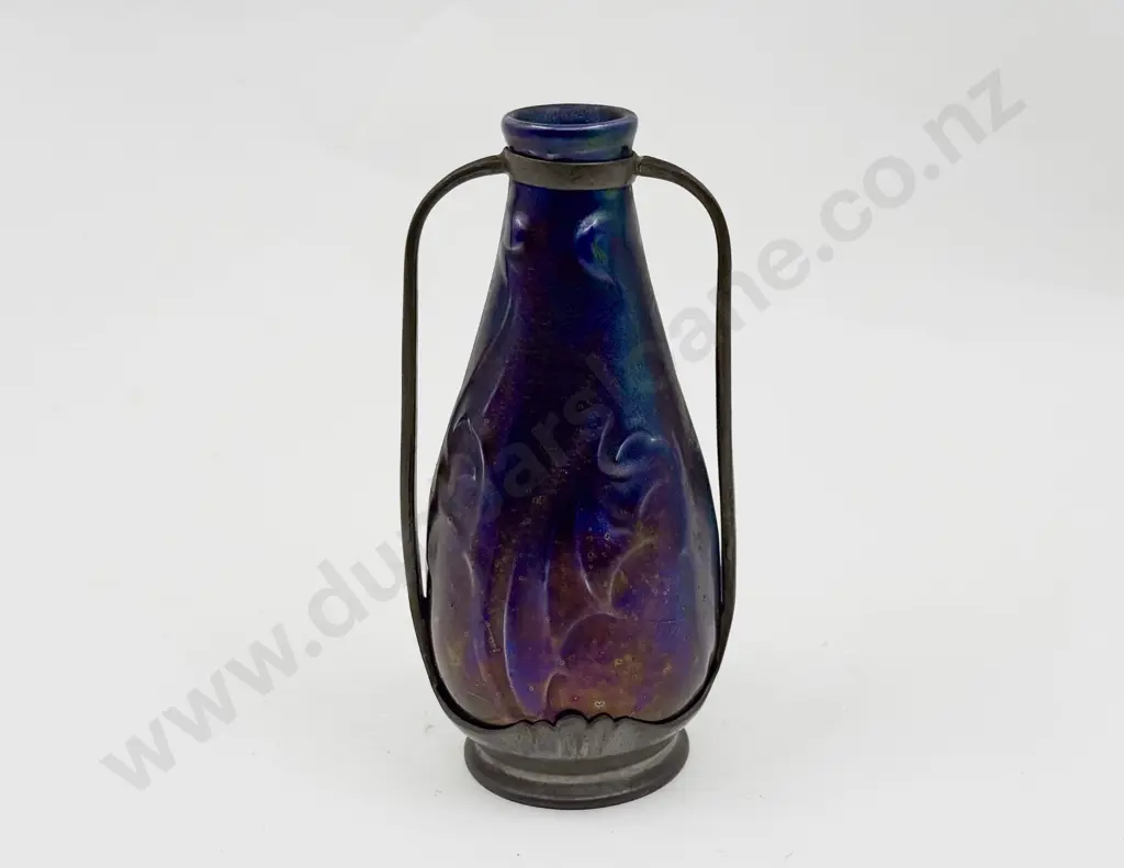 Art Nouveau Pewter Mounted Iridescent Lustre Glazed Ceramic Specimen Vase Image 1++